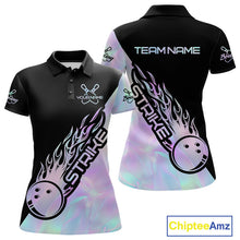 Load image into Gallery viewer, Custom Hologram Flame Strike Bowling Women Polo Shirt, Icy Crystal Bowling Shirt IPHW9863