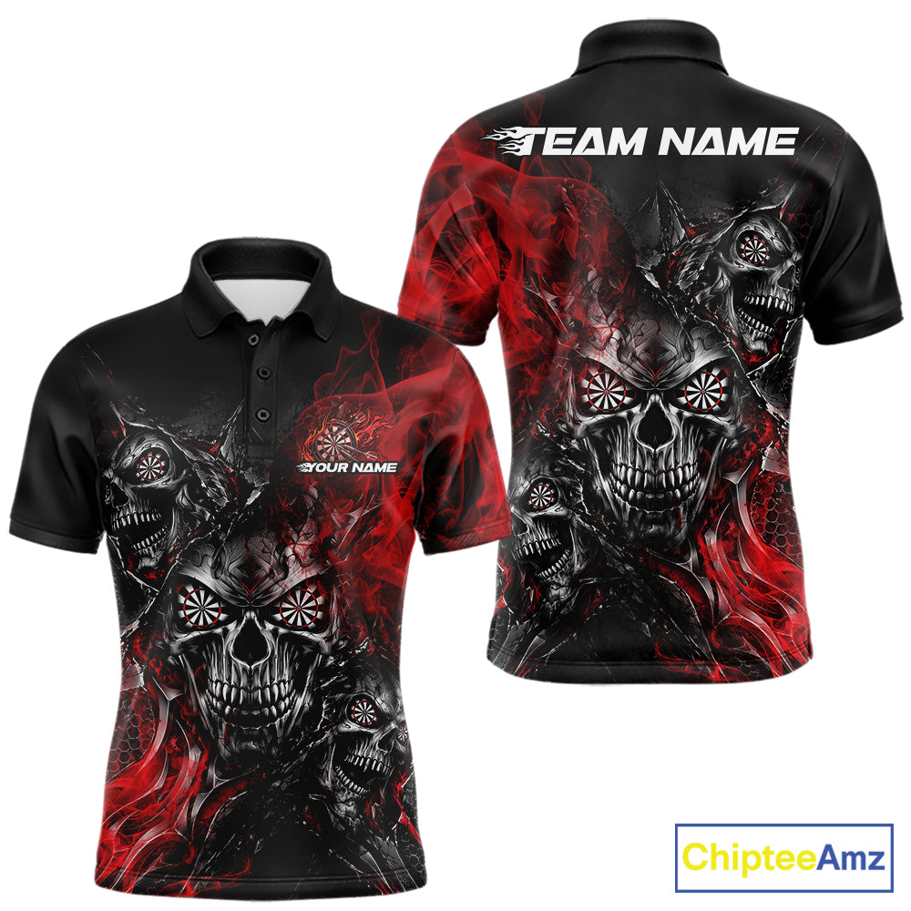 Custom Black And Red Flame Skull Dart Jersey Dart Team Men Polo Shirt Halloween Outfit IPHW12631