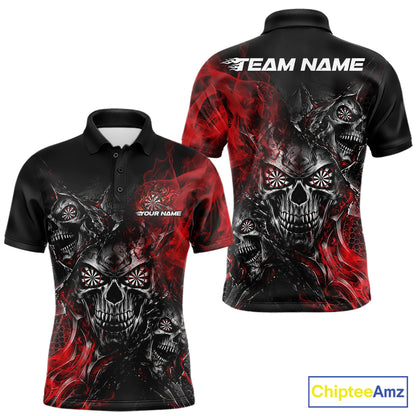 Custom Black And Red Flame Skull Dart Jersey Dart Team Men Polo Shirt Halloween Outfit IPHW12631