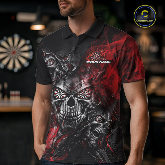 Custom Black And Red Flame Skull Dart Jersey Dart Team Men Polo Shirt Halloween Outfit IPHW12631