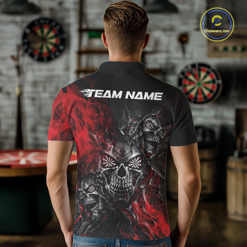 Custom Black And Red Flame Skull Dart Jersey Dart Team Men Polo Shirt Halloween Outfit IPHW12631