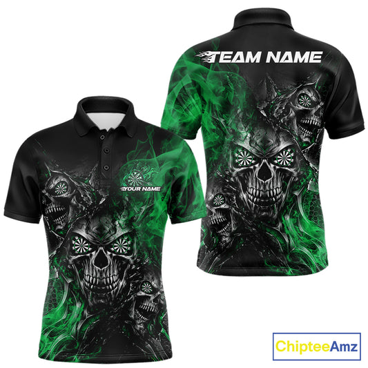 Custom Black And Green Flame Skull Dart Jersey Dart Team Men Polo Shirt Halloween Outfit IPHW12632
