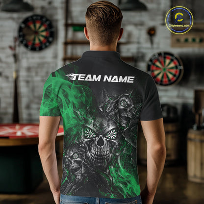 Custom Black And Green Flame Skull Dart Jersey Dart Team Men Polo Shirt Halloween Outfit IPHW12632