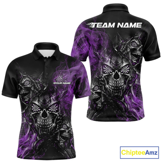 Custom Black And Purple Flame Skull Dart Jersey Dart Team Men Polo Shirt Halloween Outfit IPHW12633