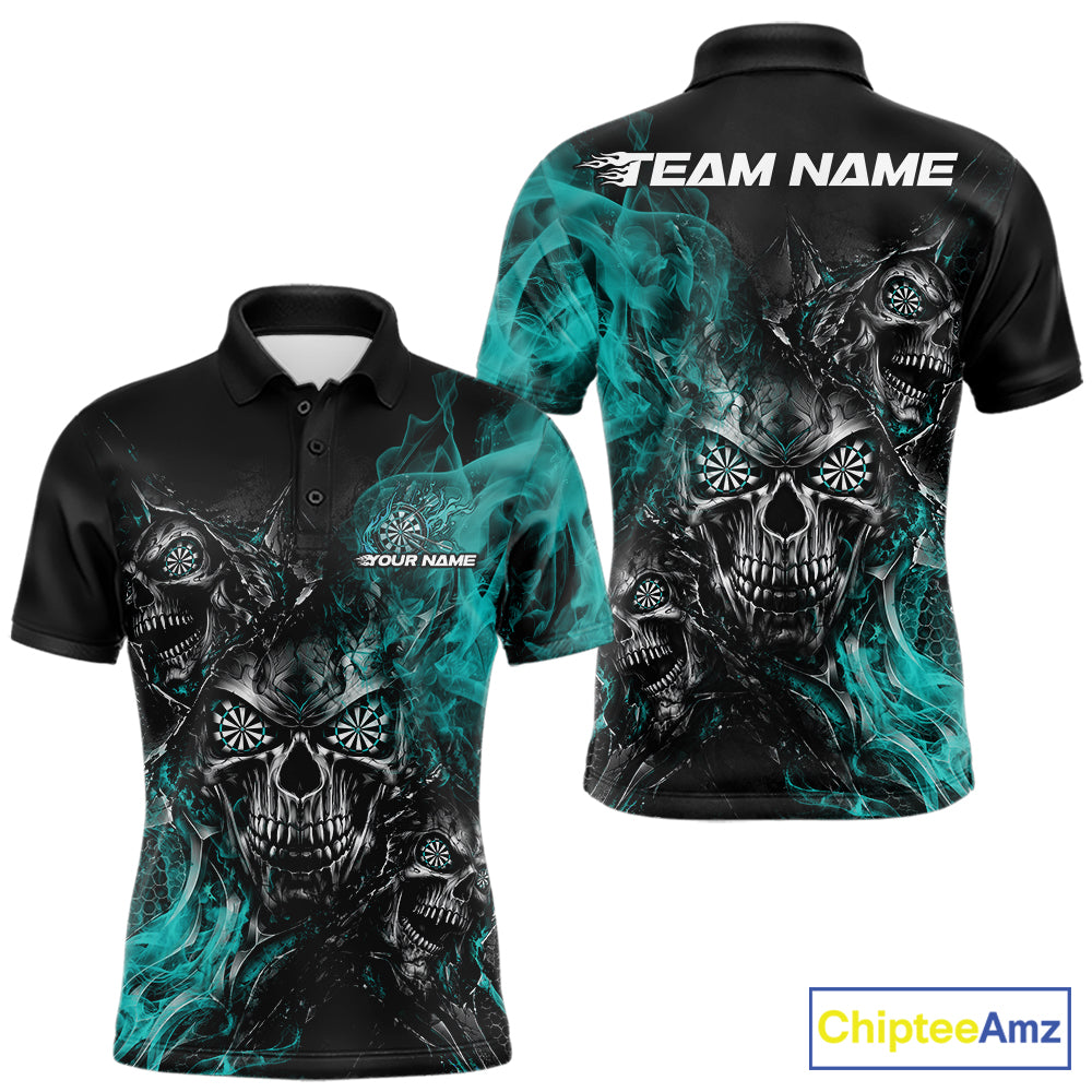 Custom Black And Turquoise Flame Skull Dart Jersey Dart Team Men Polo Shirt Halloween Outfit IPHW12634
