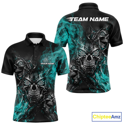 Custom Black And Turquoise Flame Skull Dart Jersey Dart Team Men Polo Shirt Halloween Outfit IPHW12634