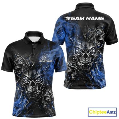 Custom Black And Blue Flame Skull Dart Jersey Dart Team Men Polo Shirt Halloween Outfit IPHW12635