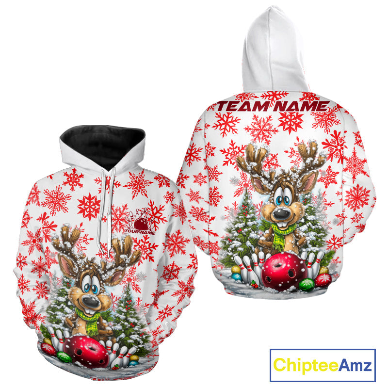 Custom Cute Funny Reindeer Christmas Bowling Men And Women Hoodie Shirts, Xmas Team Bowling Shirt IPHW10113