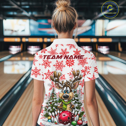 Custom Cute Funny Reindeer Christmas Bowling Women Quarter-Zip Shirt, Xmas Bowling Shirt IPHW10113