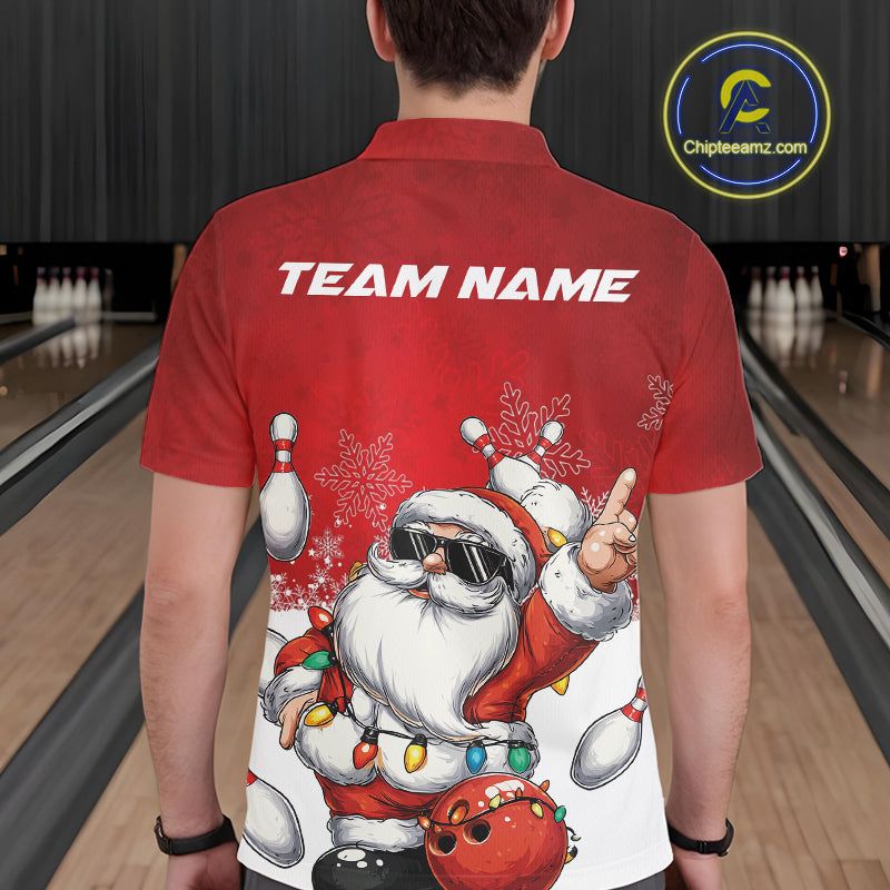 Custom Funny Santa Claus Christmas Bowling Men Polo Shirts, Xmas Team Bowling Outfit IPHW10116