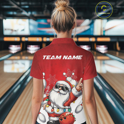 Custom Funny Santa Claus Christmas Bowling Women Polo Shirts, Xmas Team Bowling Outfit IPHW10116
