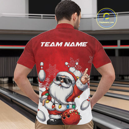 Custom Funny Santa Claus Christmas Bowling Men Quarter-Zip Shirts, Xmas Team Bowling Outfit IPHW10116