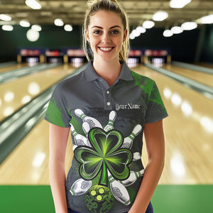 Custom Celtic Shamprock St Patricks Bowling Polo Shirts For Women, Lucky Bowling Jerseys IPHW8590