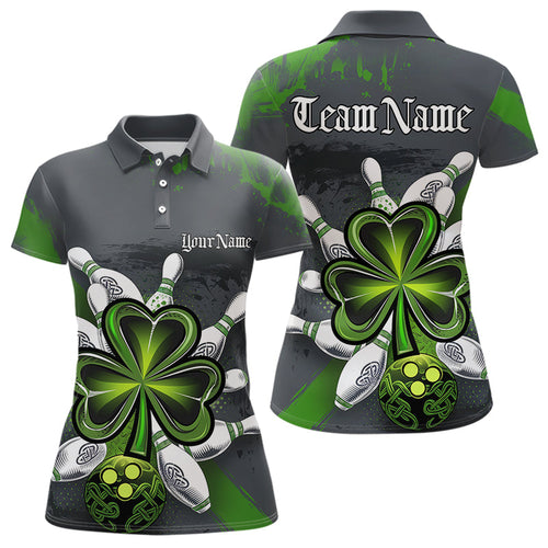 Custom Celtic Shamprock St Patricks Bowling Polo Shirts For Women, Lucky Bowling Jerseys IPHW8590