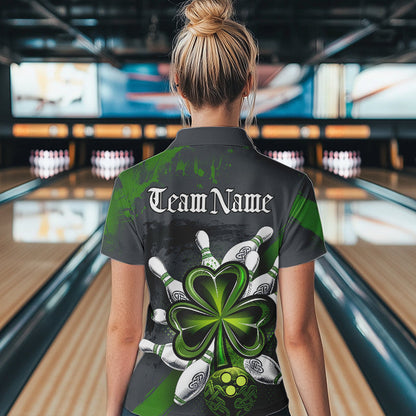 Custom Celtic Shamprock St Patricks Bowling Womens Quarter-Zip Shirt, Lucky Bowling Jerseys IPHW8590