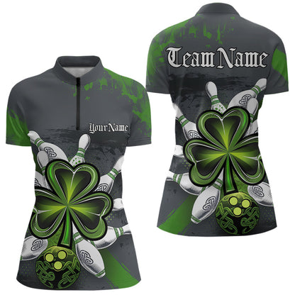 Custom Celtic Shamprock St Patricks Bowling Womens Quarter-Zip Shirt, Lucky Bowling Jerseys IPHW8590