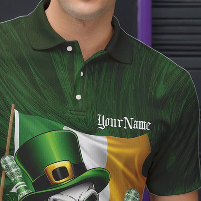 Custom Irish Flag St Patricks Day Bowling Polo Team Shirts For Men, Skull Leprechaun Bowling IPHW8594