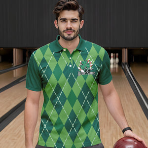 Custom Green Shamprock Saint Patricks Bowling Polo Shirts For Men, Lucky Bowling Team Shirt IPHW8598