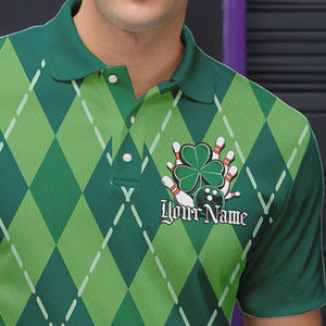 Custom Green Shamprock Saint Patricks Bowling Polo Shirts For Men, Lucky Bowling Team Shirt IPHW8598