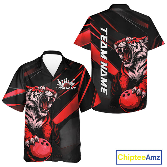 Custom Black And Red Tiger Bowling Team Men And Women Shirt, Bowling League Shirt Bowler Uniform IPHW10775