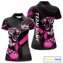 Load image into Gallery viewer, Custom Black And Pink Tiger Bowling Team Women Shirt, Bowling League Shirt Bowler Uniform IPHW10777