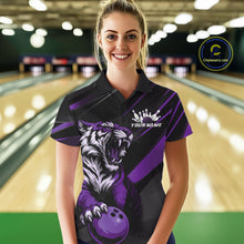 Load image into Gallery viewer, Custom Black And Purple Tiger Bowling Team Women Shirt, Bowling League Shirt Bowler Uniform IPHW10778