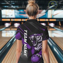 Load image into Gallery viewer, Custom Black And Purple Tiger Bowling Team Women Shirt, Bowling League Shirt Bowler Uniform IPHW10778