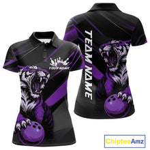 Load image into Gallery viewer, Custom Black And Purple Tiger Bowling Team Women Shirt, Bowling League Shirt Bowler Uniform IPHW10778