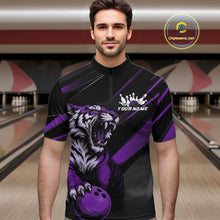 Load image into Gallery viewer, Custom Black And Purple Tiger Bowling Team Men Shirt, Bowling League Shirt Bowler Uniform IPHW10778
