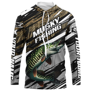 Musky Fishing Grass Camo Custom Long Sleeve Shirts, Muskie Uv Protection Tournament Fishing Jerseys IPHW6080