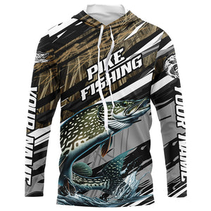 Pike Fishing Grass Camo Custom Long Sleeve Shirts, Pike Uv Protection Tournament Fishing Jerseys IPHW6081
