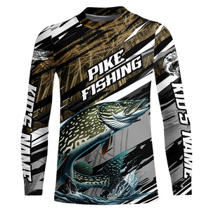 Pike Fishing Grass Camo Custom Long Sleeve Shirts, Pike Uv Protection Tournament Fishing Jerseys IPHW6081