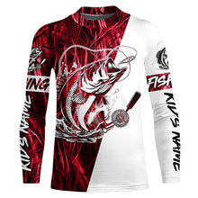 Load image into Gallery viewer, Custom Bass Fishing Tattoo Red Camo Long Sleeve Tournament Fishing Shirts, Bass Fishing Jerseys IPHW6086