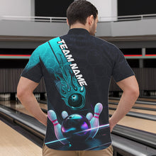 Load image into Gallery viewer, Custom Black And Blue Flame Bowling Quarter-Zip Shirts For Men, Holographic Bowling League Shirt IPHW8902