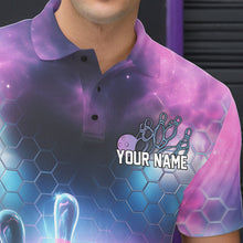 Load image into Gallery viewer, Custom Galaxy Bowling Team Men Polo Shirts, Holographic Bowling Jersey Bowling League Shirt IPHW8904