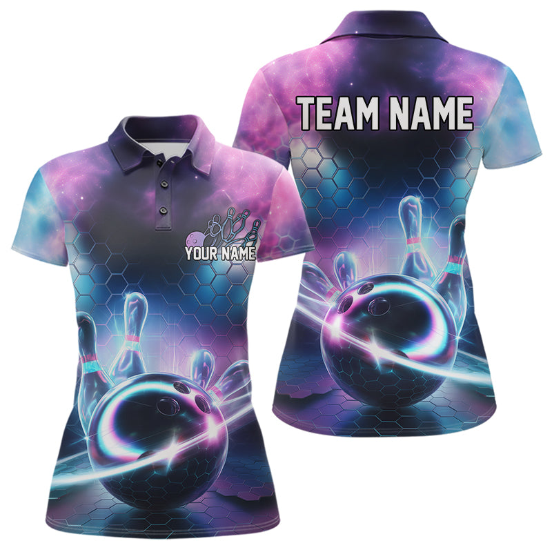 Custom Galaxy Bowling Team Women Polo Shirts, Holographic Bowling Jersey IPHW8904