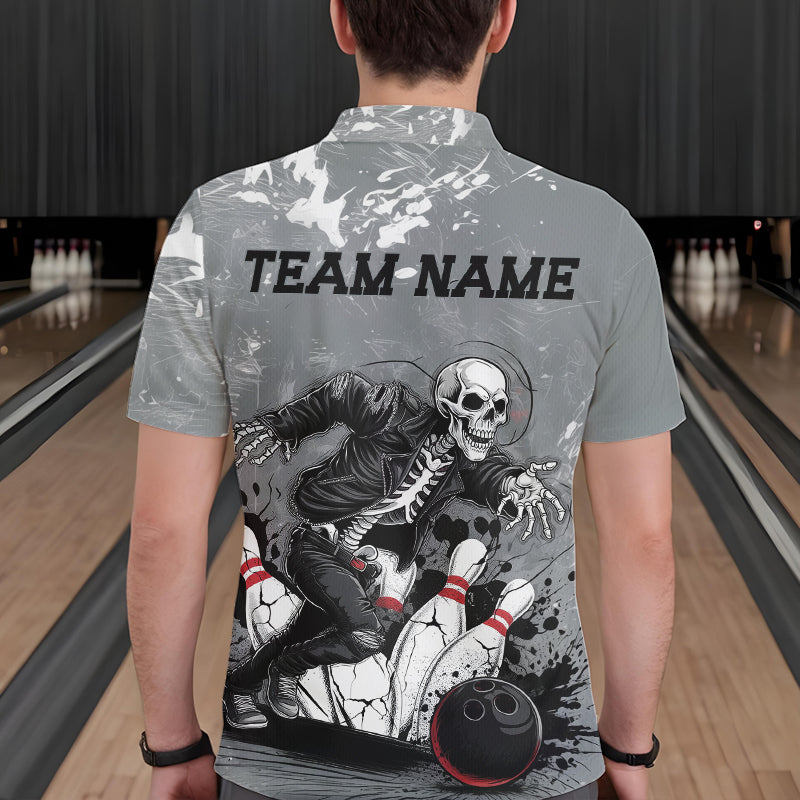 Custom Rock Style Skull Bowling Polo Shirts For Men, Funny Skeleton Bowlers Outfit IPHW8906