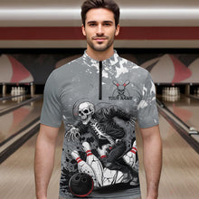 Load image into Gallery viewer, Custom Rock Style Skull Bowling Quarter-Zip Shirts For Men, Funny Skeleton Bowlers Outfit IPHW8906