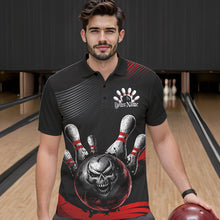 Load image into Gallery viewer, Custom Black And Red Grunge Style Skull Bowling Polo Shirts For Men, Bowling Team Uniform IPHW8907