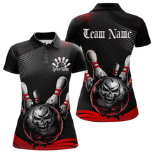 Load image into Gallery viewer, Custom Black And Red Grunge Style Skull Bowling Polo Shirts For Women, Bowling Team Uniform IPHW8907