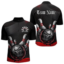 Load image into Gallery viewer, Custom Black And Red Grunge Style Skull Bowling Quarter-Zip Shirts For Men, Bowling Team Uniform IPHW8907