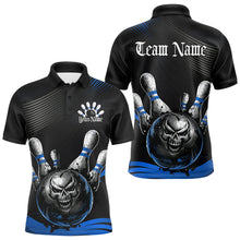 Load image into Gallery viewer, Custom Black And Blue Grunge Style Skull Bowling Polo Shirts For Men, Bowling Team Uniform IPHW8908