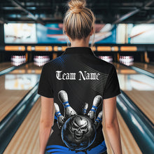 Load image into Gallery viewer, Custom Black And Blue Grunge Style Skull Bowling Quarter-Zip Shirts For Women, Team Uniform IPHW8908