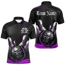 Load image into Gallery viewer, Custom Black And Purple Grunge Style Skull Bowling Polo Shirts For Men, Bowling Team Uniform IPHW8909