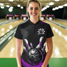 Load image into Gallery viewer, Custom Black And Purple Grunge Style Skull Bowling Women Quarter-Zip Shirts, Team Uniform IPHW8909