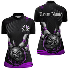 Load image into Gallery viewer, Custom Black And Purple Grunge Style Skull Bowling Women Quarter-Zip Shirts, Team Uniform IPHW8909
