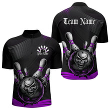 Load image into Gallery viewer, Custom Black And Purple Grunge Style Skull Bowling Quarter-Zip Shirts For Men, Bowling Team Uniform IPHW8909