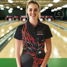 Load image into Gallery viewer, Custom Red Flame Bowling Women Polo Shirt, Team Jerseys Bowling League Shirt IPHW11281