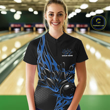 Load image into Gallery viewer, Custom Blue Flame Bowling Women Quarter-Zip Shirt, Team Jerseys Bowling League Shirt IPHW11282