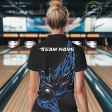 Load image into Gallery viewer, Custom Blue Flame Bowling Women Quarter-Zip Shirt, Team Jerseys Bowling League Shirt IPHW11282